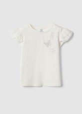 Ovs White Stretch Cotton T-Shirt With Frills For Girls