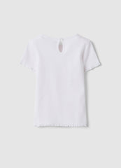 Ovs Girls' White Stretch Cotton T-Shirt With Star