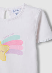 Ovs Girls' White Stretch Cotton T-Shirt With Star