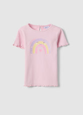 Ovs Pink Stretch Cotton T-Shirt For Girls With Designs