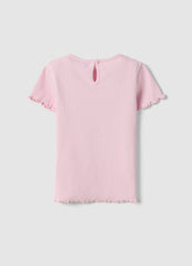 Ovs Pink Stretch Cotton T-Shirt For Girls With Designs