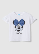 Ovs White Stretch Cotton T-Shirt With Minnie Print For Girls