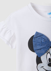 Ovs White Stretch Cotton T-Shirt With Minnie Print For Girls