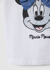 Ovs White Stretch Cotton T-Shirt With Minnie Print For Girls