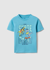 Ovs Boys' Pure Cotton Oversized Blue T-Shirt With Dinosaurs