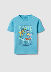 Ovs Boys' Pure Cotton Oversized Blue T-Shirt With Dinosaurs