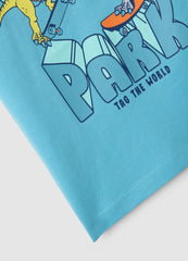 Ovs Boys' Pure Cotton Oversized Blue T-Shirt With Dinosaurs