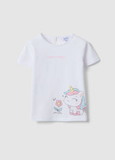 Ovs White Pure Cotton T-Shirt For Girls Regular Fit With Unicorn