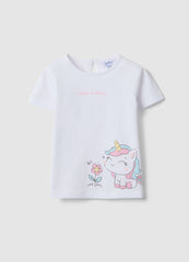 Ovs White Pure Cotton T-Shirt For Girls Regular Fit With Unicorn