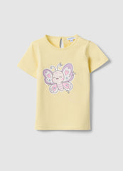 Ovs Girls' Regular Fit Yellow Cotton T-Shirt With Butterfly