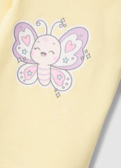 Ovs Girls' Regular Fit Yellow Cotton T-Shirt With Butterfly