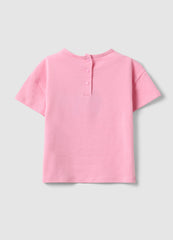 Ovs Pink Stretchy Cotton Girl'S T-Shirt With Rainbow Embroidery