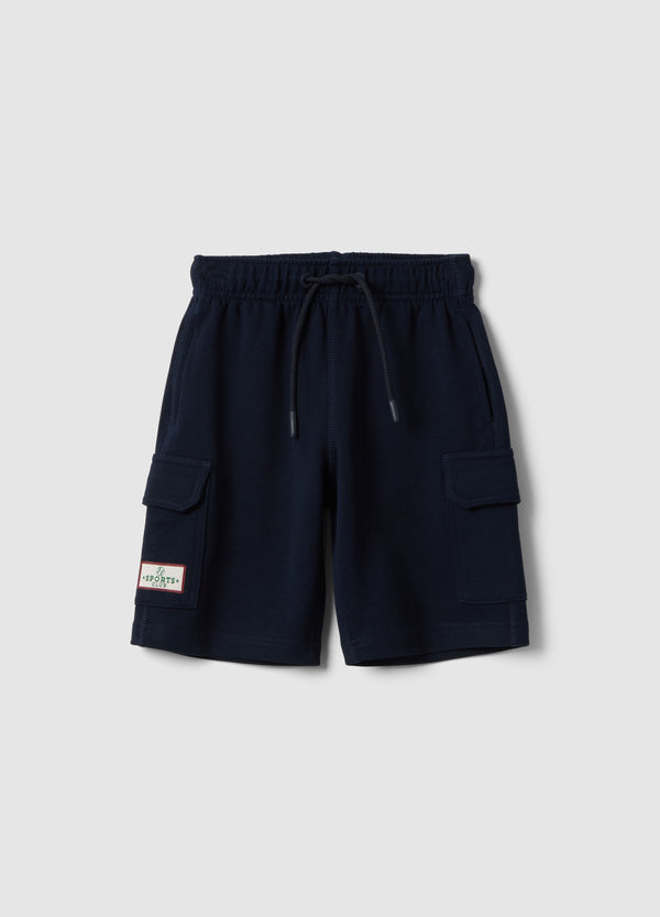 OVS Boys Blue 100% Cotton Regular-Fit Shorts With Elasticated Waistband