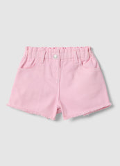 Ovs Girl'S Pink Pure Cotton Shorts, Regular Fit With Fringes