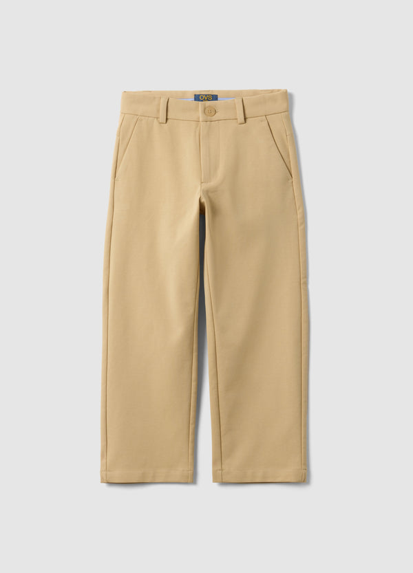 Ovs Children'S Beige Stretch Cotton Chino Trousers Regular Fit