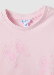 Ovs Girls' Pink Pure Cotton T-Shirt With Butterflies, Regular Fit