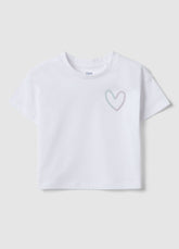 Ovs Girls' White Pure Cotton Boxy Fit T-Shirt With Heart