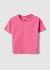 Ovs Girls' Pink Pure Cotton Boxy Fit T-Shirt With Heart