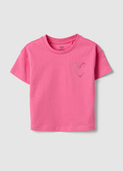 Ovs Girls' Pink Pure Cotton Boxy Fit T-Shirt With Heart