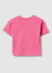 Ovs Girls' Pink Pure Cotton Boxy Fit T-Shirt With Heart