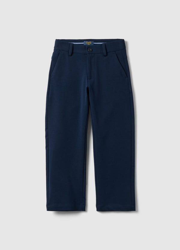 Ovs Blue Stretch Cotton Chino Trousers For Kids Regular Fit