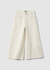 Ovs Girls' White Cotton Culotte Trousers With Embroidery