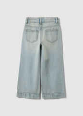 Ovs Girl'S Regular Fit Light Blue Denim Cotton Jeans With Embroidery