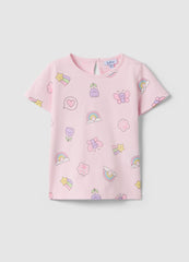 Ovs Girls' Regular Fit Pink Pure Cotton T-Shirt With Designs
