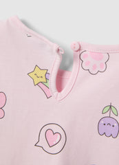 Ovs Girls' Regular Fit Pink Pure Cotton T-Shirt With Designs