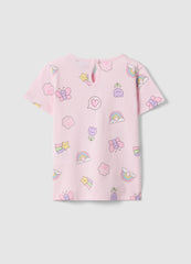 Ovs Girls' Regular Fit Pink Pure Cotton T-Shirt With Designs