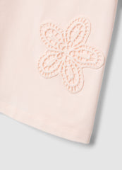 OVS Girls' Pink Stretch Cotton T-Shirt With Floral Embroidery