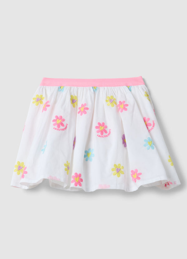 Ovs Girls' Regular Fit Skirt With Multicolour Pure Cotton And Flowers