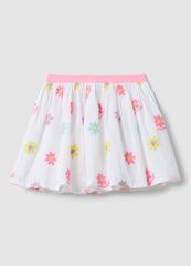 Ovs Girls' Regular Fit Skirt With Multicolour Pure Cotton And Flowers