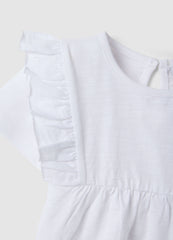 OVS Girls White Pure Cotton T-Shirt, Regular Fit, With Ruffle Sleeves