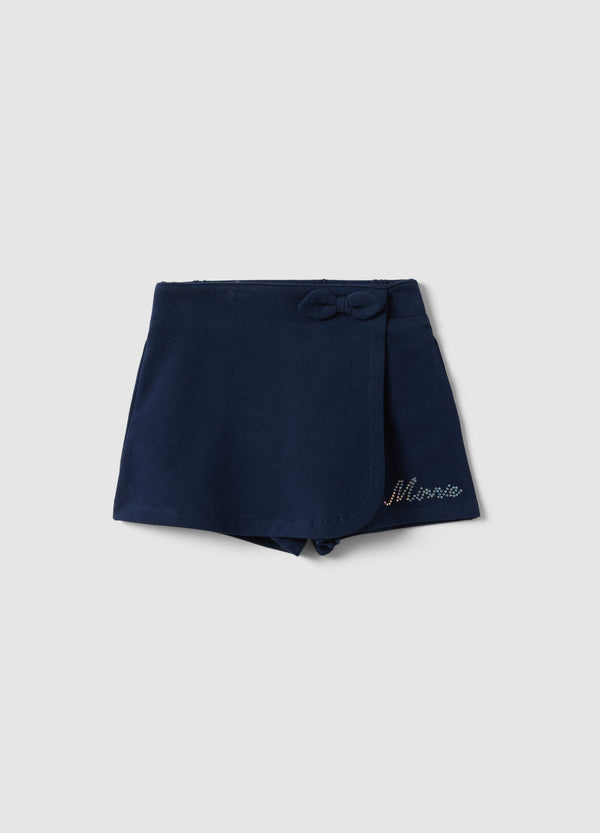 OVS Blue Stretch Cotton Shorts For Girls Regular Fit With Sequins