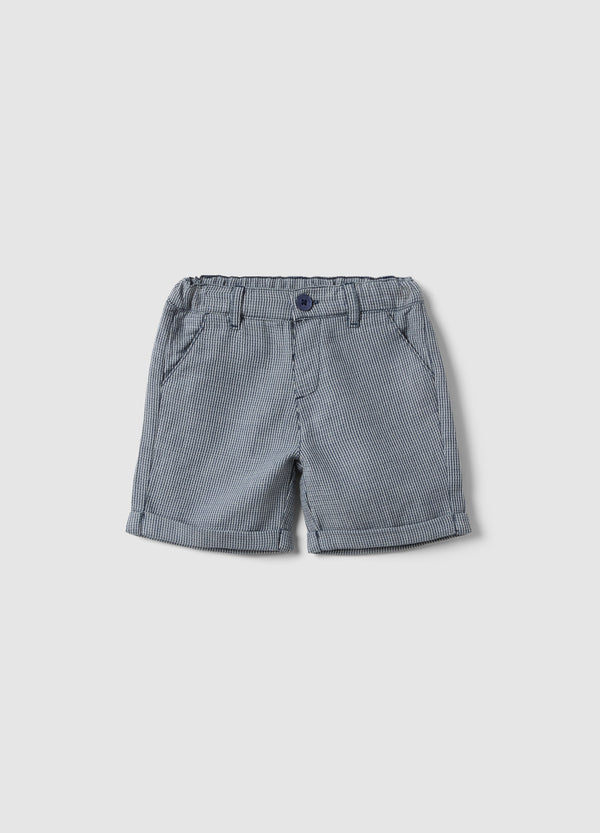 OVS Blue And White Checked Cotton Shorts For Toddlers, Regular Fit