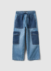 Ovs Multicoloured Pure Cotton Denim Cargo Joggers For Children With Relaxed Fit