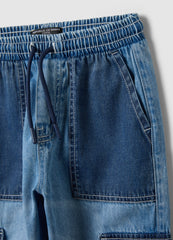 Ovs Multicoloured Pure Cotton Denim Cargo Joggers For Children With Relaxed Fit