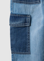 Ovs Multicoloured Pure Cotton Denim Cargo Joggers For Children With Relaxed Fit