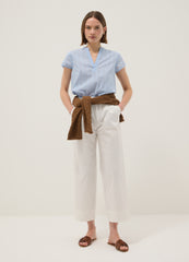 OVS Light Blue Pure Cotton Regular Fit Deep V Shirt With Transparency