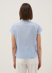 OVS Light Blue Pure Cotton Regular Fit Deep V Shirt With Transparency