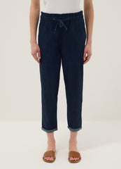 OVS Regular Fit Blue Denim Cotton Paper Bag Trousers