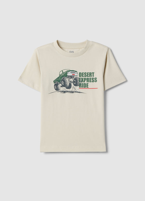 OVS Beige Regular Fit Pure Cotton T-Shirt For Children With Print