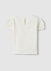 OVS Girls' White Pure Cotton T-Shirt Regular Fit With Embroidery