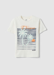 OVS White Pure Cotton Regular Fit Kids T-Shirt With Print