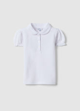 Ovs White Pure Cotton Polo For Girls, Regular Fit With Ruched Sleeves