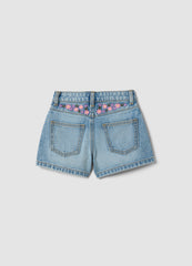 OVS Girls’ Blue Denim Cotton Shorts, Regular Fit With Embroidery