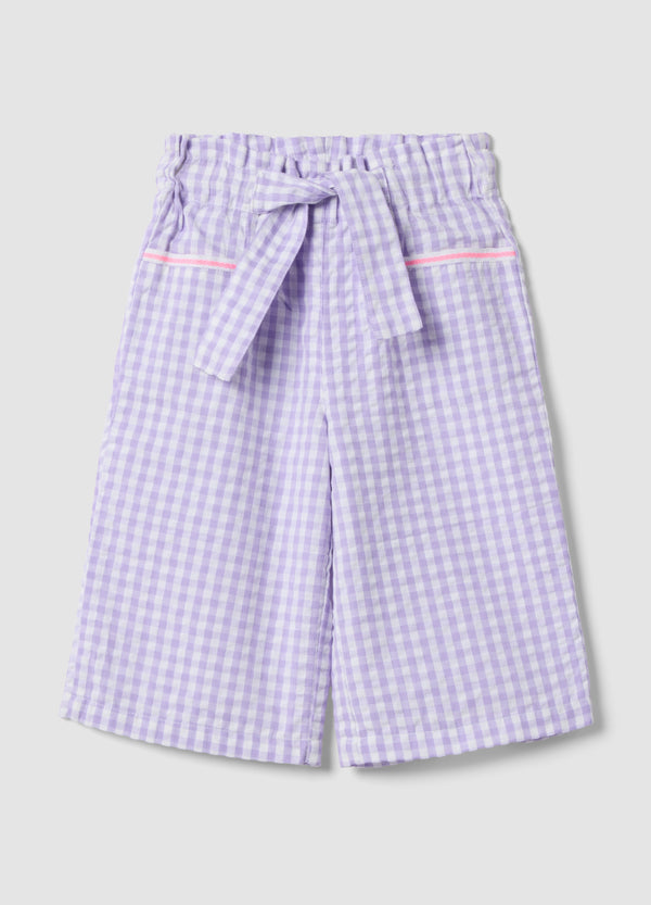 OVS Girls' Wide Leg Multicoloured Check Pure Cotton Trousers