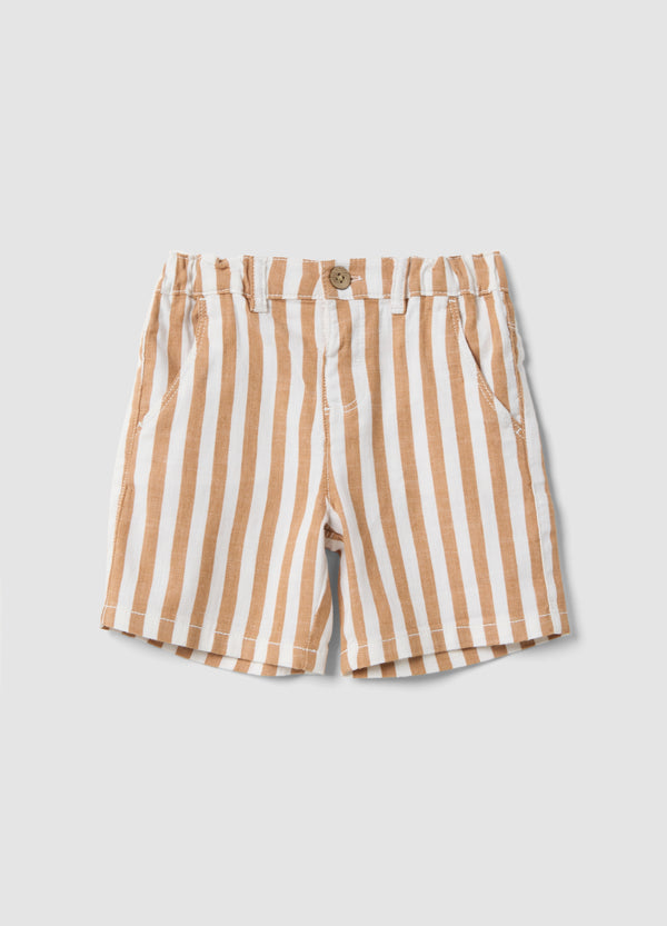 OVS Multicolour Striped Cotton And Linen Blend Shorts For Toddlers With Regular Fit