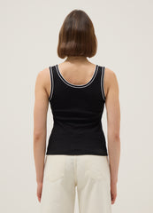 OVS Black Stretchy Cotton Regular Fit Tank Top With Trim